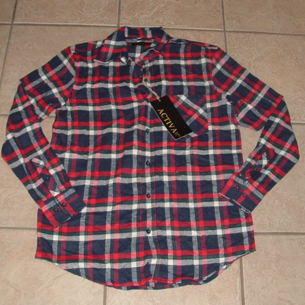 NEW Mens Sz Medium Multicolored Soft Plaid Flannel Button Up Shirt